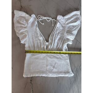 Express White Eyelet & smocked Waist Flutter Sleeve Top L Vacation Bridal boho